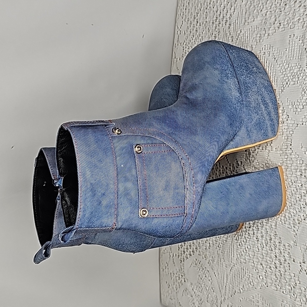NWOT Yoki denim blue look pocket platform high ankle rave club boots sz 6